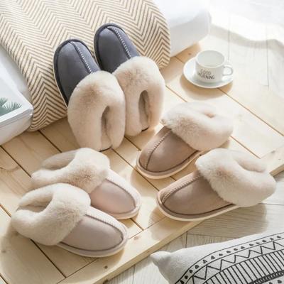 Winter Warme Hause Fell Hausschuhe Frauen Luxus Faux Wildleder Plüsch Paar Baumwolle Schuhe Innen Schlafzimmer Flache Heels Flauschigen Hausschuhe