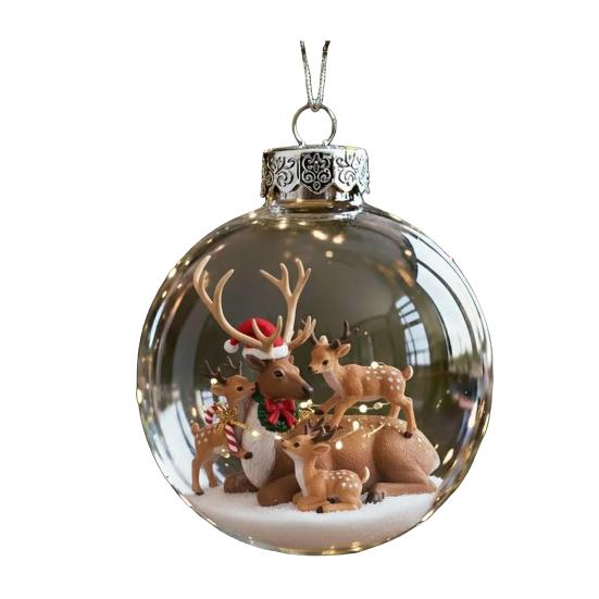 Vánoční koule s rodinou sobů Legrační 3D sob Závěsná dekorace Plastová vánoční koule Zimní ozdoby na vánoční stromek Vnitřní domácí dekorace