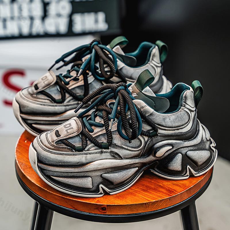 Fashion Men's Casual Sports Running Shoes 2025 Autumn New Platform Increase Vintage Distressed Sneakers Fashionable Shoes Rubber Sole