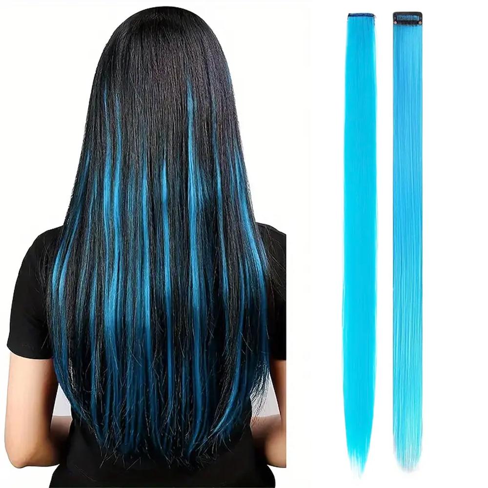 LISI HAIR 1pcs Synthetic Long Straight Clip In Hair Extensions Colorful Hair Extensions For Kids Multi-Colors Party Highlights Hairpieces For Women