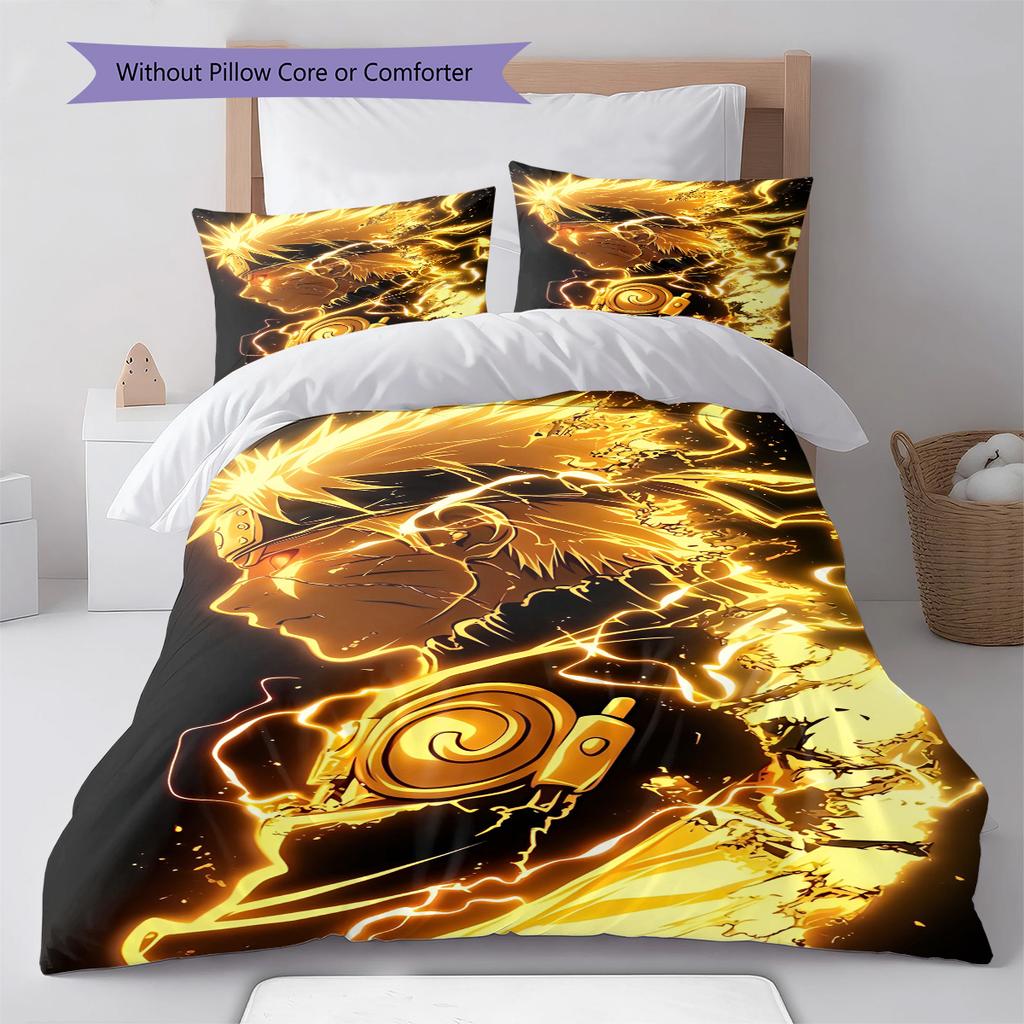 Naruto Cool Battle Pose Bedding Set Anime Duvet Cover Polyester Soft Bed Linen Bedroom Set -QJY