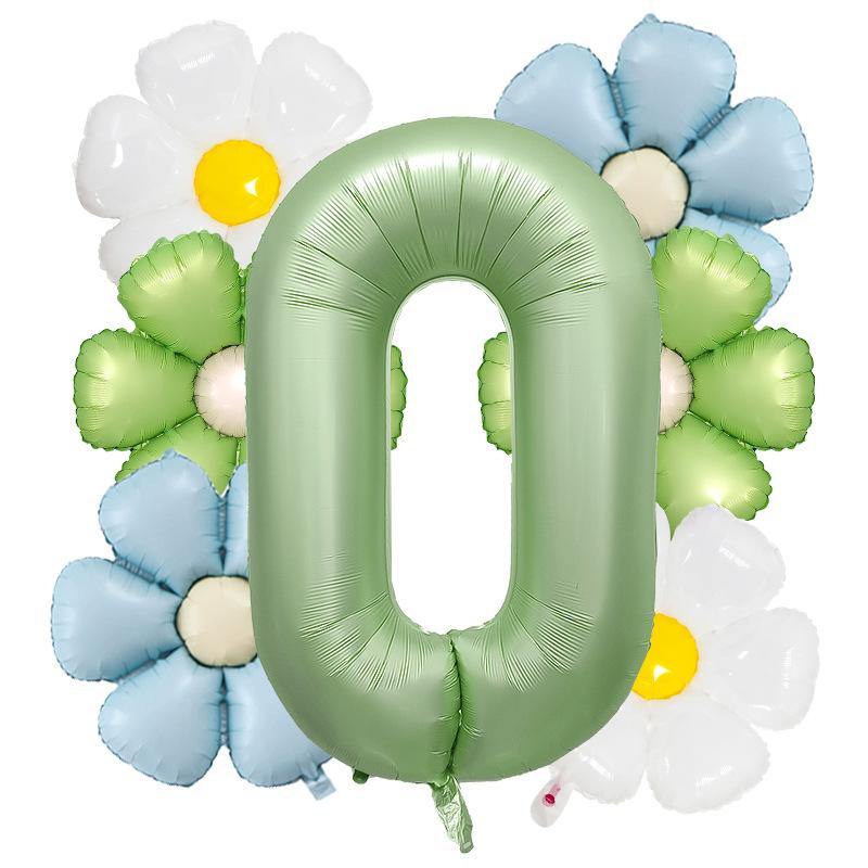 7pcs Matte Finish Daisy Balloon Number Wedding Decor Birthday Party Decoration Aluminum Foil Balloon Baby Shower Decorations