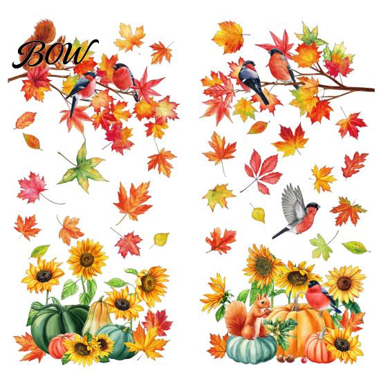 Seasonal Store Window Decorations Autumn Harvest Decals, Sunflower Maple Leaf Pumpkin Bird Static Cling Stickers, No Glue Glass Decals Reusable