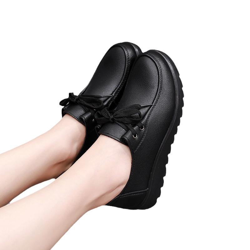 New retro lace-up women's shoes comfortable flat single shoes casual soft leather work shoes autumn and winter new Doudou shoes