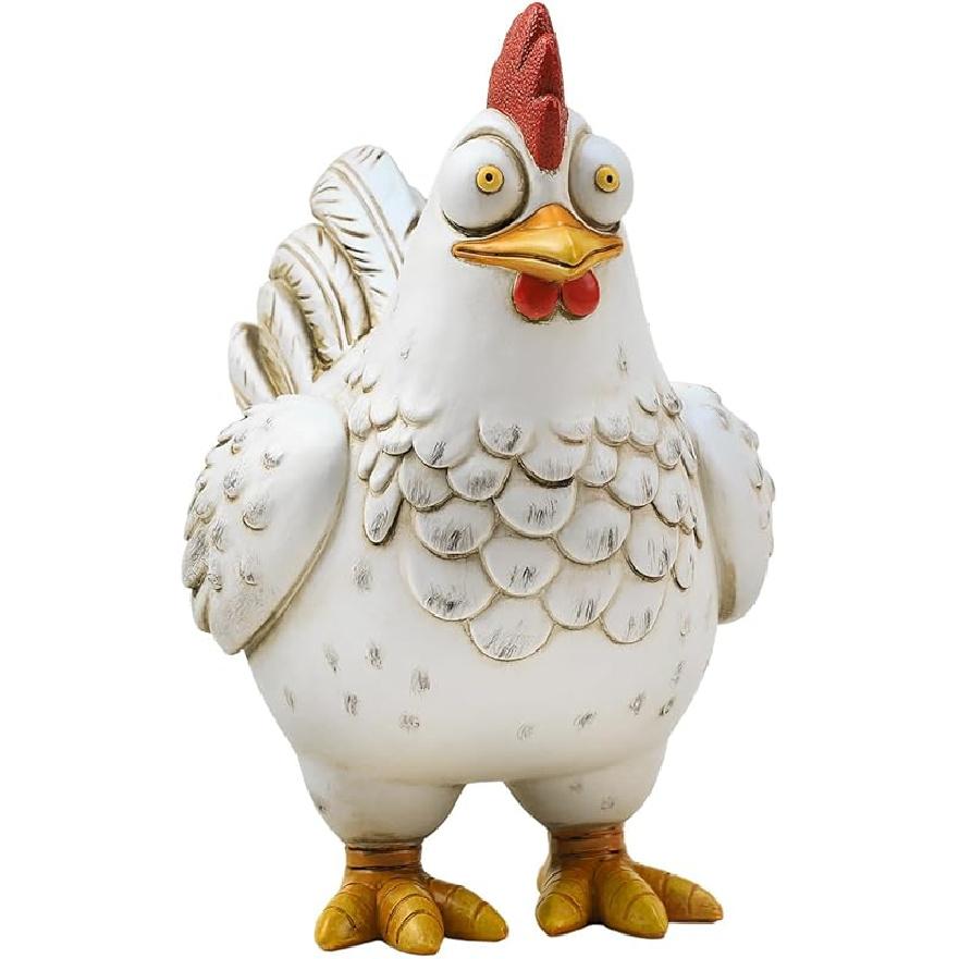 Bicuzat Funny White Rooster Statue, Resin Table Art Sculpture Funny Rooster Figurine Decoration, Rustic Country Tabletop Decoration, Farm Animal
