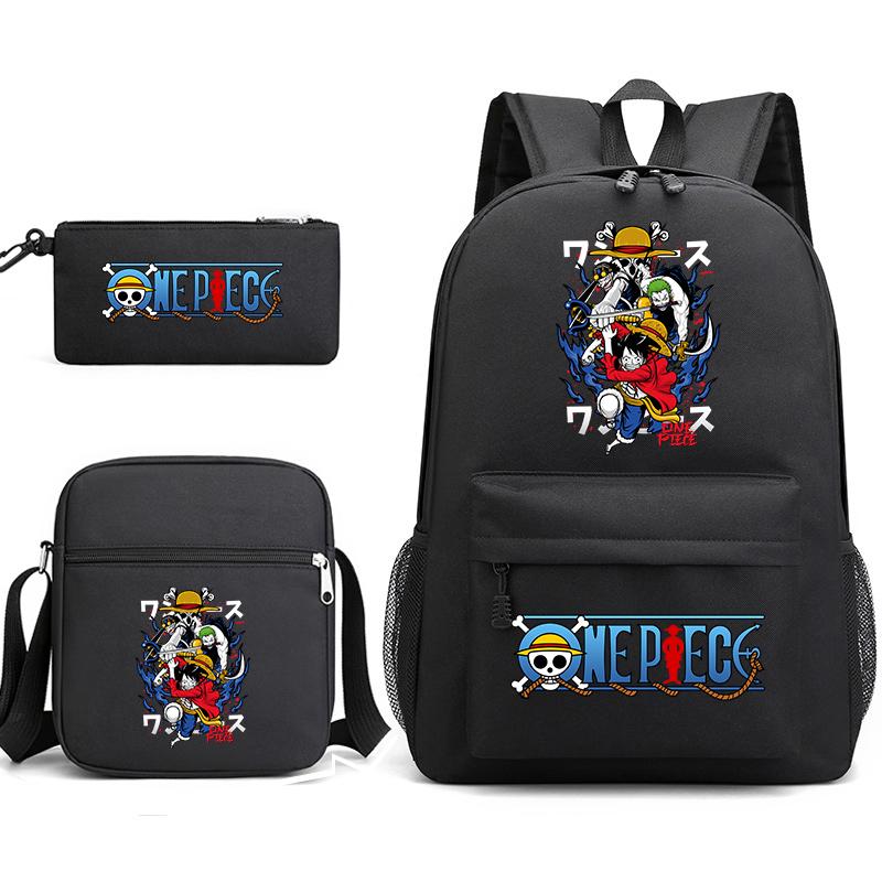 One Piece Luffy Anime Print Student Backpack Set 3 In 1 School Bag for Boys Girls with Pencil Case Tote Shoulder Bag
