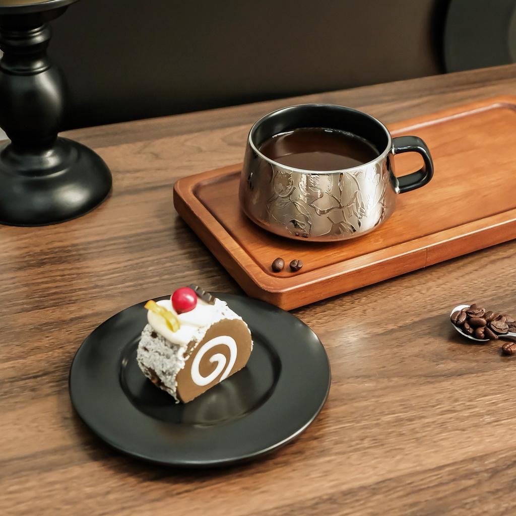 Mirror Silver Floral Ceramic Cup Saucer Set Electroplated Porcelain Coffee Cup for Espresso Latte Tea Modern Luxury Home Decor