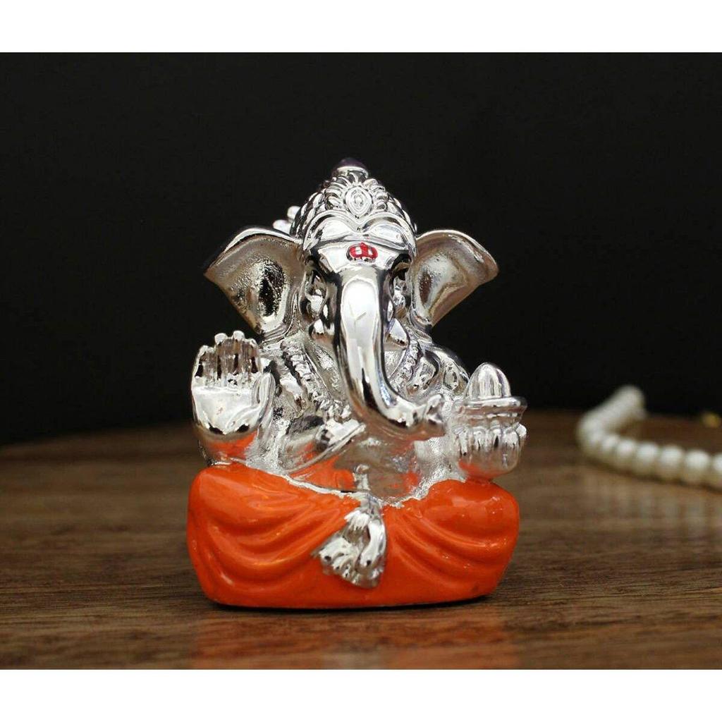 Idol Sculptură Statuie Zeu Ganesha din Argint Sculptat Manual, Rășină, pentru Decor Acasă și Birou și Cadouri