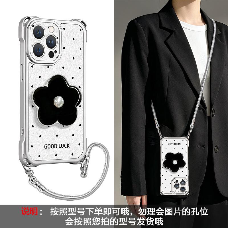 Applicable to Apple 11promax mobile phone case iphone11 four-corner lanyard 11 polka dot flower bracket 11 lambskin
