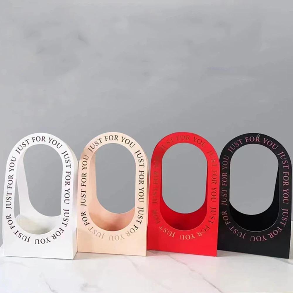 Simple Hollow Hand-Held Flower Basket Paper Flower Bouquet Floral Arrangement Carton Packaging Box Decoration Supplies