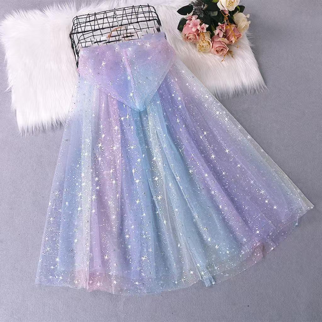 Frozen 2025 Princess Mesh Cape for Girls: Halloween Shawl for Little Ladies
