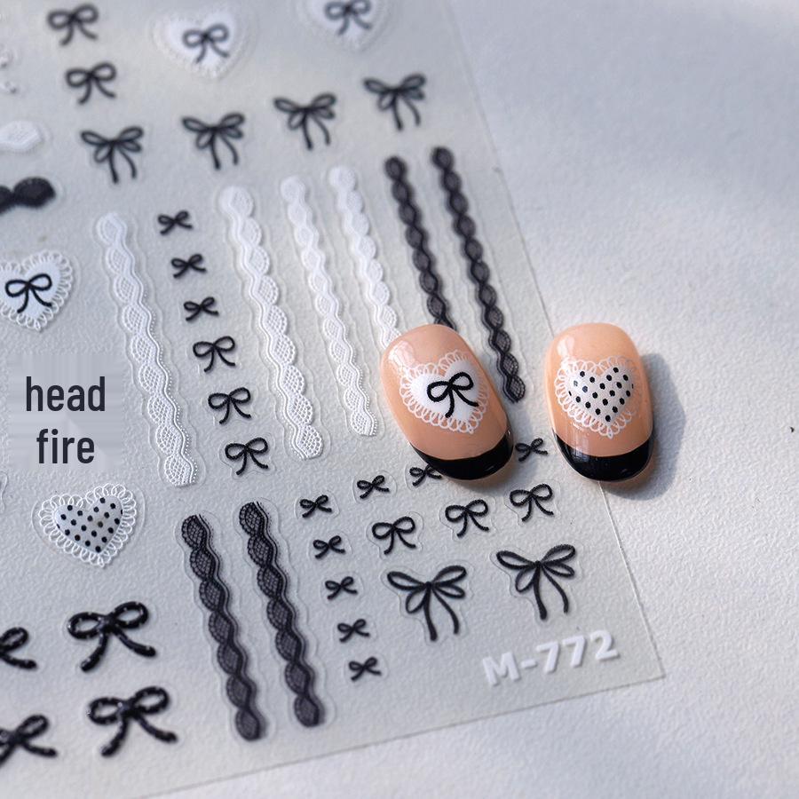 TENSOR M-772 Black & White Bow Cartoon Jelly Series Nail Stickers: Self-Adhesive