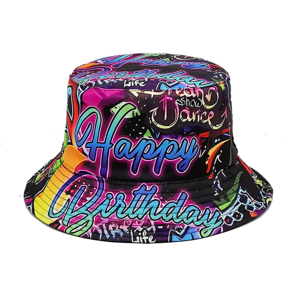 Zealous Sole Women's Happy Birthday Letter Print Panama For Men Summer Outdoor Travel Beach Sunscreen Bucket Hats Unisex Fashion Fisherman Caps 56-58Cm