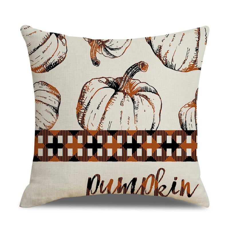 Thanksgiving Linen Pillowcase Autumn Pumpkin Print Pillow Cushion Cover