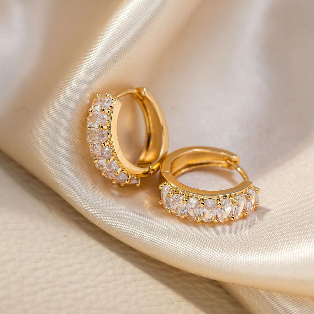 Luxury Female White Zircon Stone Hoop Earrings Elegant Yellow Gold Color Wedding Jewelry For Women