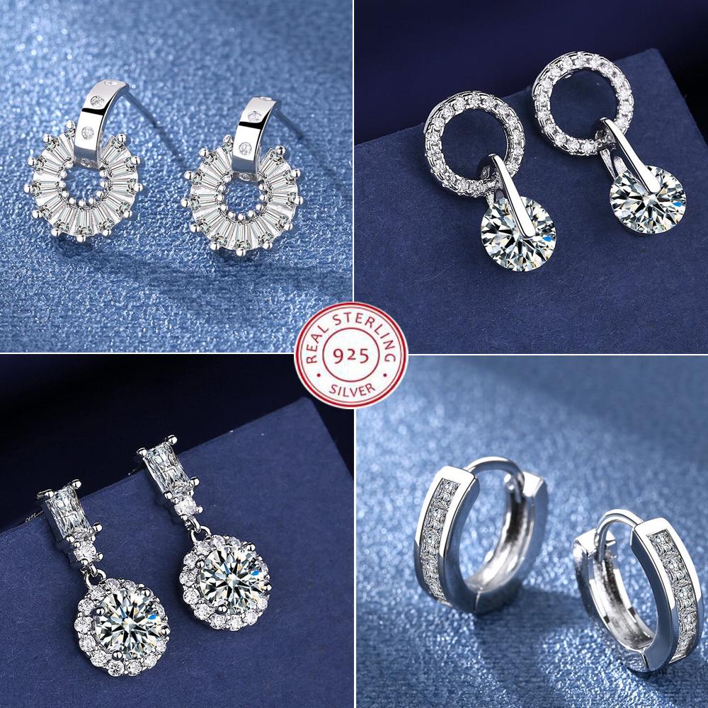 Fine Jewelry 925 Sterling Silver Earrings Inlaid with Zircon Crystal Flower Earrings Charm Jewelry for Women Gift Engagement
