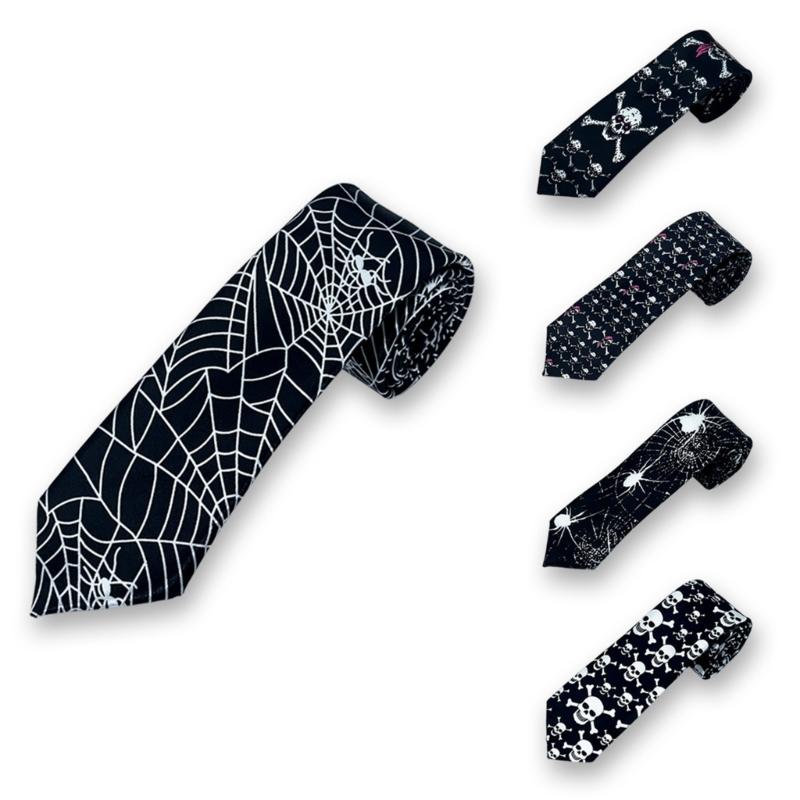 Halloween Skull Spiders Necktie For Costume Parties Family Festival Gathering Matching Outfit Neck Tie for Cosplay Event