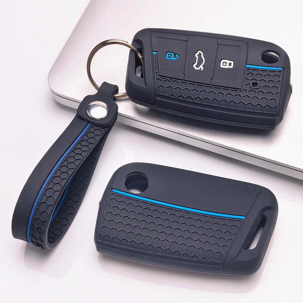 Key Fob Cover for VW Golf Tiguan Passat Polo Octavia A7 Mk7 Mk2 B8 with Keychain Anti-Scratch Surface Shockproof Structure Soft Grip Texture