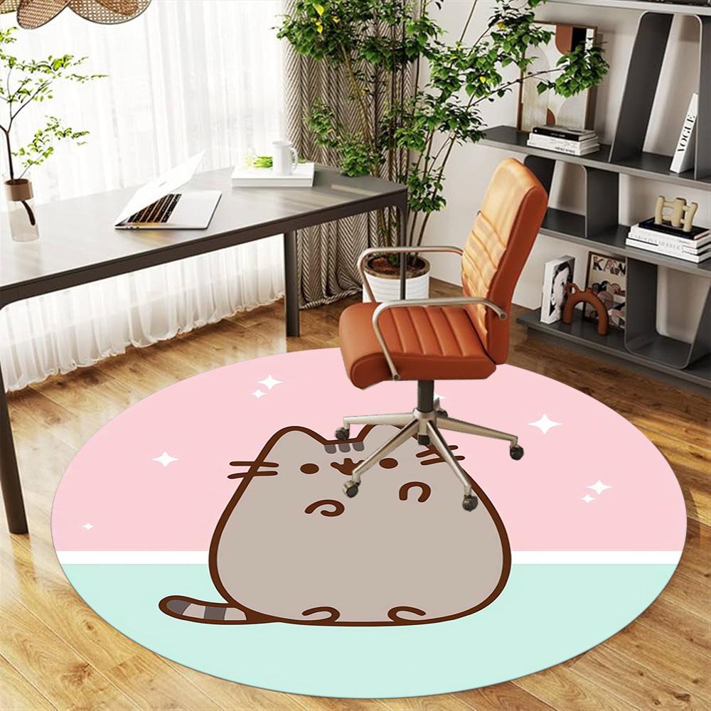 1 szt. Pusheen, Okrągła mata podłogowa dla kota - Antypoślizgowa, Mata podłogowa do biura, sypialni, wystroju domu, Prezent świąteczny p0811385