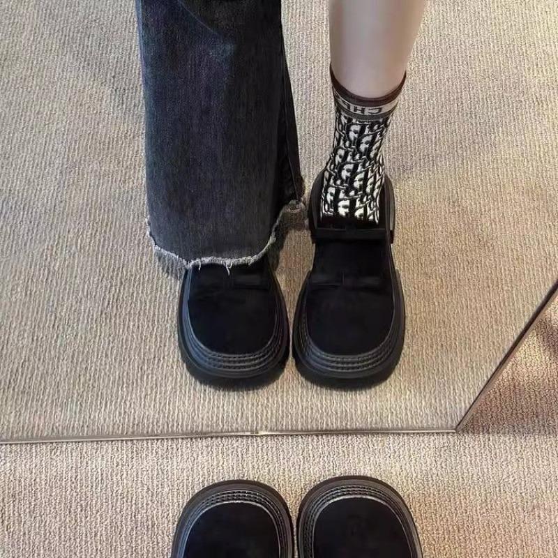 Casual thick-soled women's autumn new bow matte leather thick-soled heightening small leather shoes