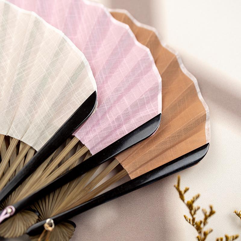 Kūrybiškas Retro Mini Kriauklės Ventiliatorius Medvilnės Lino Audinys Kiniškas Sulankstomas Rankinis Ventiliatorius Švelnus Vientisas Spalvinis Rankinis Ventiliatorius Moterų