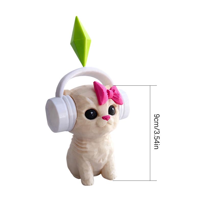 Miyin Dancing Cat Statue Wearing Headphones 3D Printed Cat Ornament Home Office Decor Car Decoration Party Gift