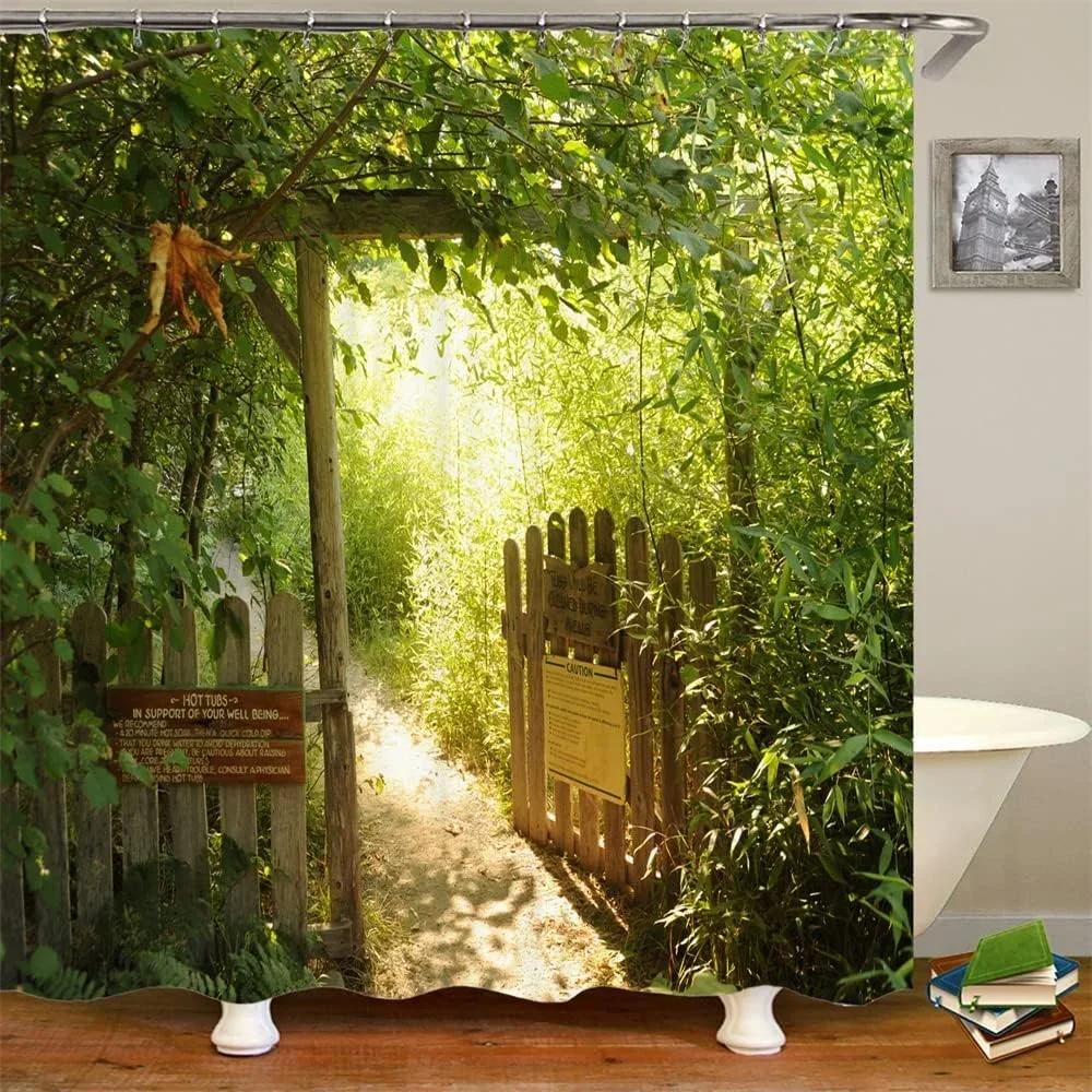 Waterproof Shower Curtain Modern 3D Printing Forest Shower Curtain Natural Landscape Bath Curtain With Hooks For Bathroom