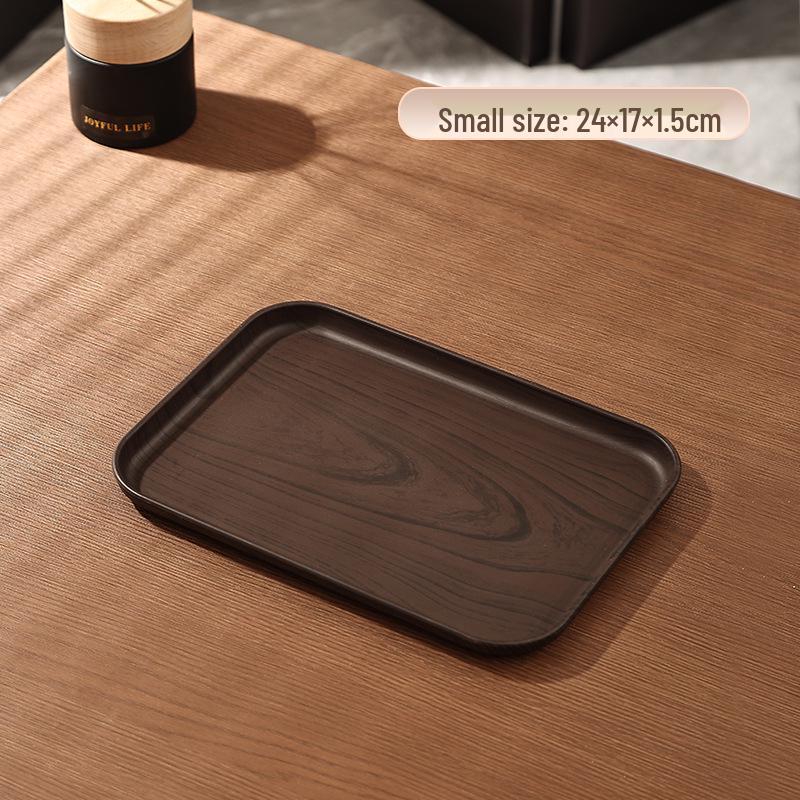 PP Wood Grain Plastic Serving Tray - Rectangular, Food Grade, Round Edges, Commercial Bread Plate.