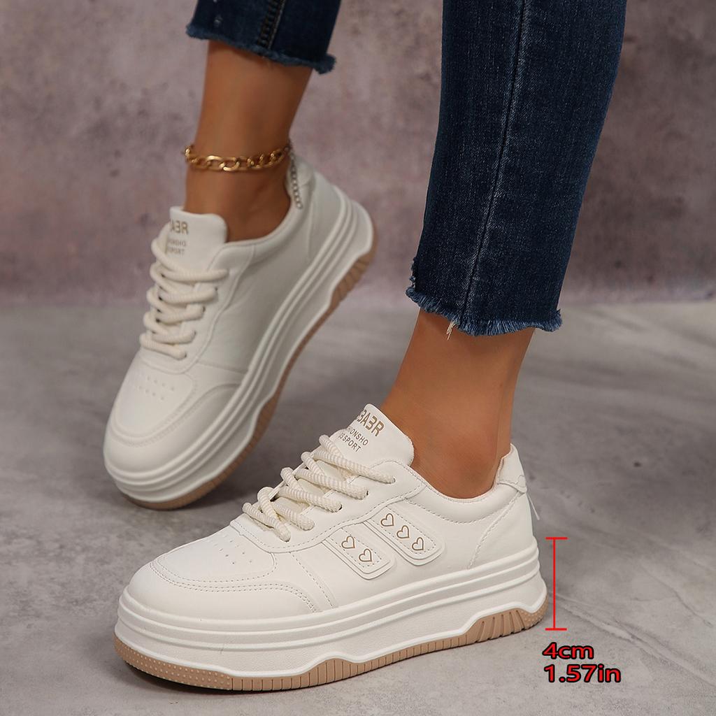 Fashion Women's Thick Bottomed Classic White Sneakers Spring/autumn Fashion Round Toe Lace Up Casual Comfortable Women's Shoes