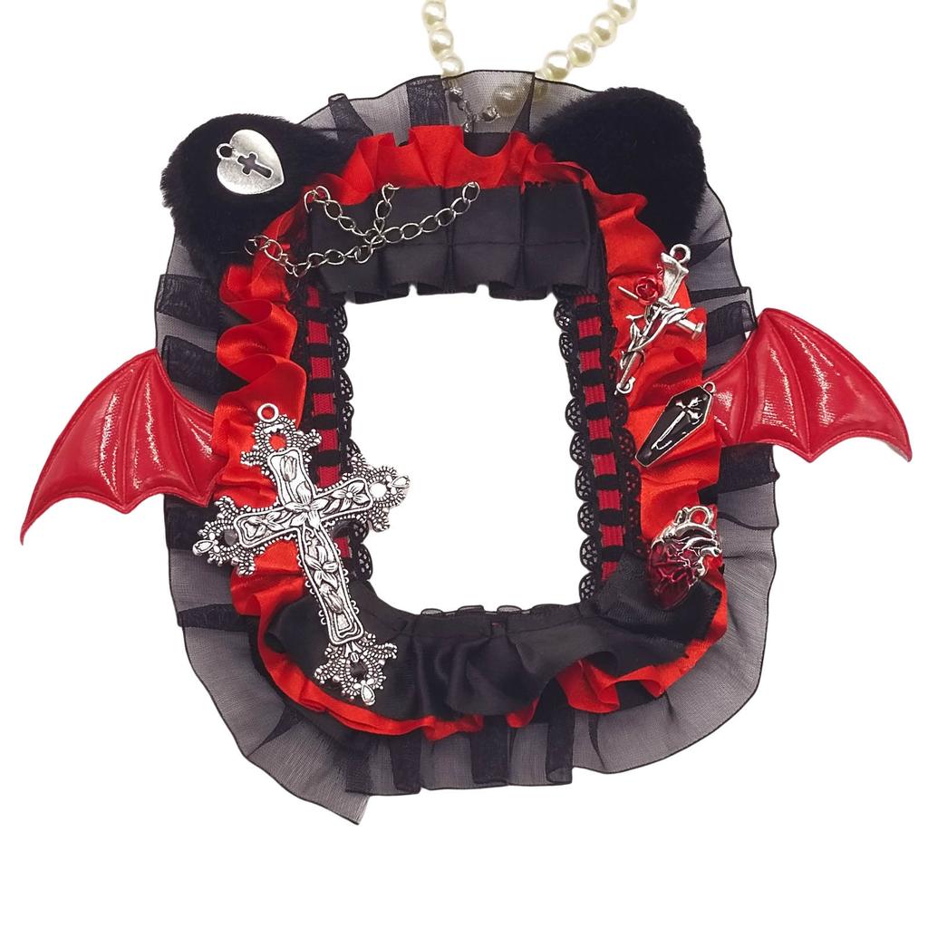 Bat Wing Photocard Case with Beads Chain Devil Bat Wing Photo Card Display Holder Photocard Holder Keychain Bag Pendant