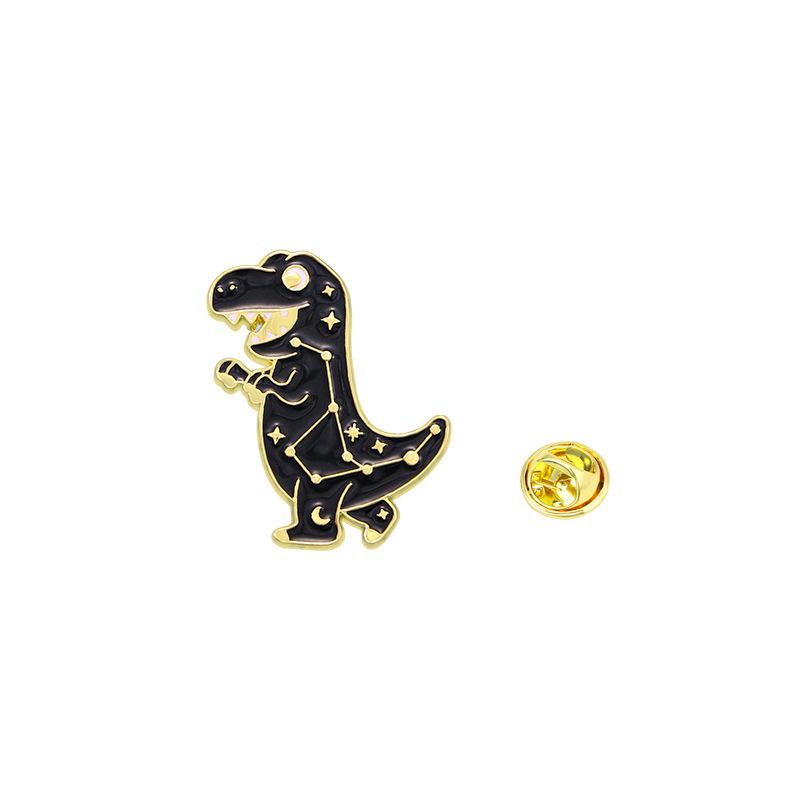 4 Styles Cartoon Space Star Pattern Dinosaur Design Enamel Brooches Girls Cute T-Rex Brontosaurus Stegosaur Shaped Golden Pins