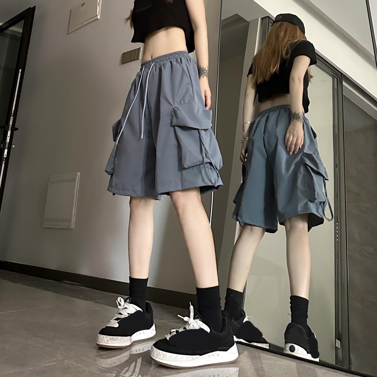 

Y2K шорты карго женские Harajuku черные свободные широкие шорты летняя уличная мода высокая талия мешковатые короткие брюки XXXL серый