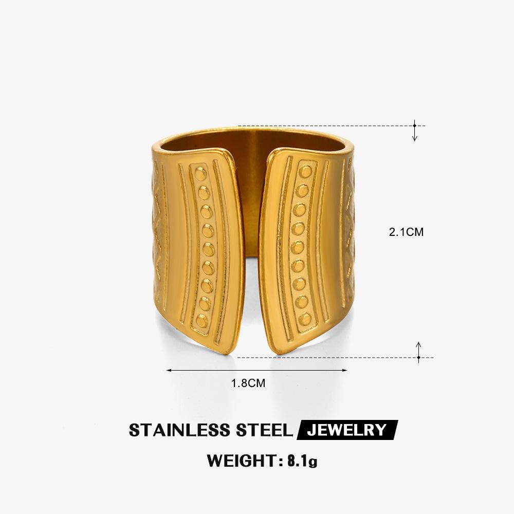 Exaggerated Trendy Geometric Line Ring Woman And Men Individual Ethnic Style Gold Plated Stainless Steel Open Rings resizable