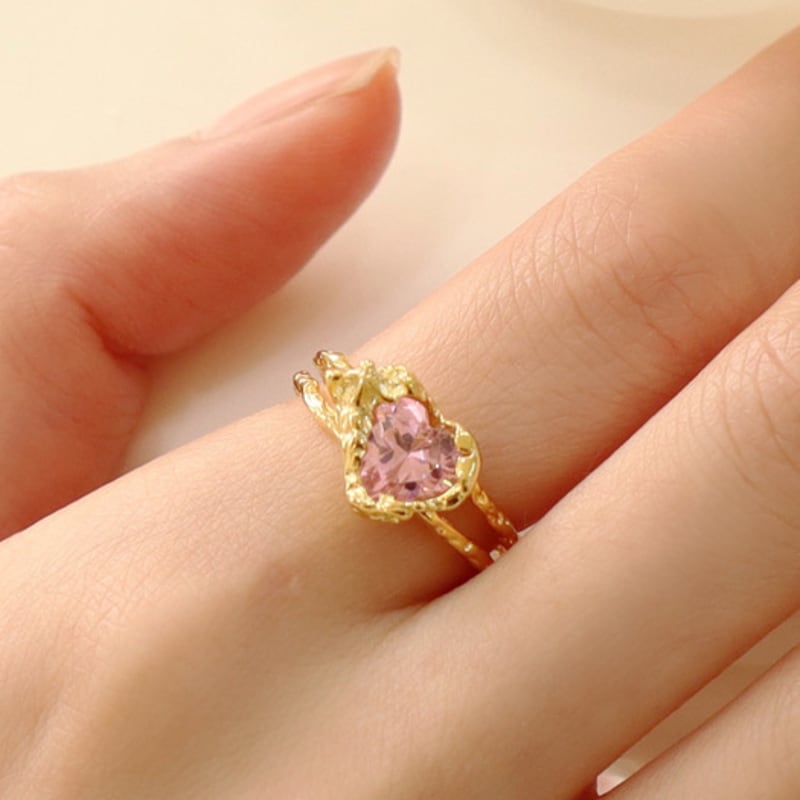 VINTAGEPINK Crumpled Ugly Pastel Pink Heart Ring