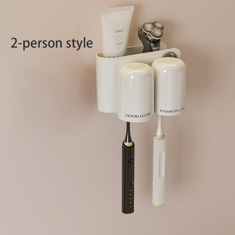 Toothbrush Toothpaste Storage Rack 4 Grid Multiple People No Punching Required Wall Mounted Family Gargle Cup Toilet Supplies
