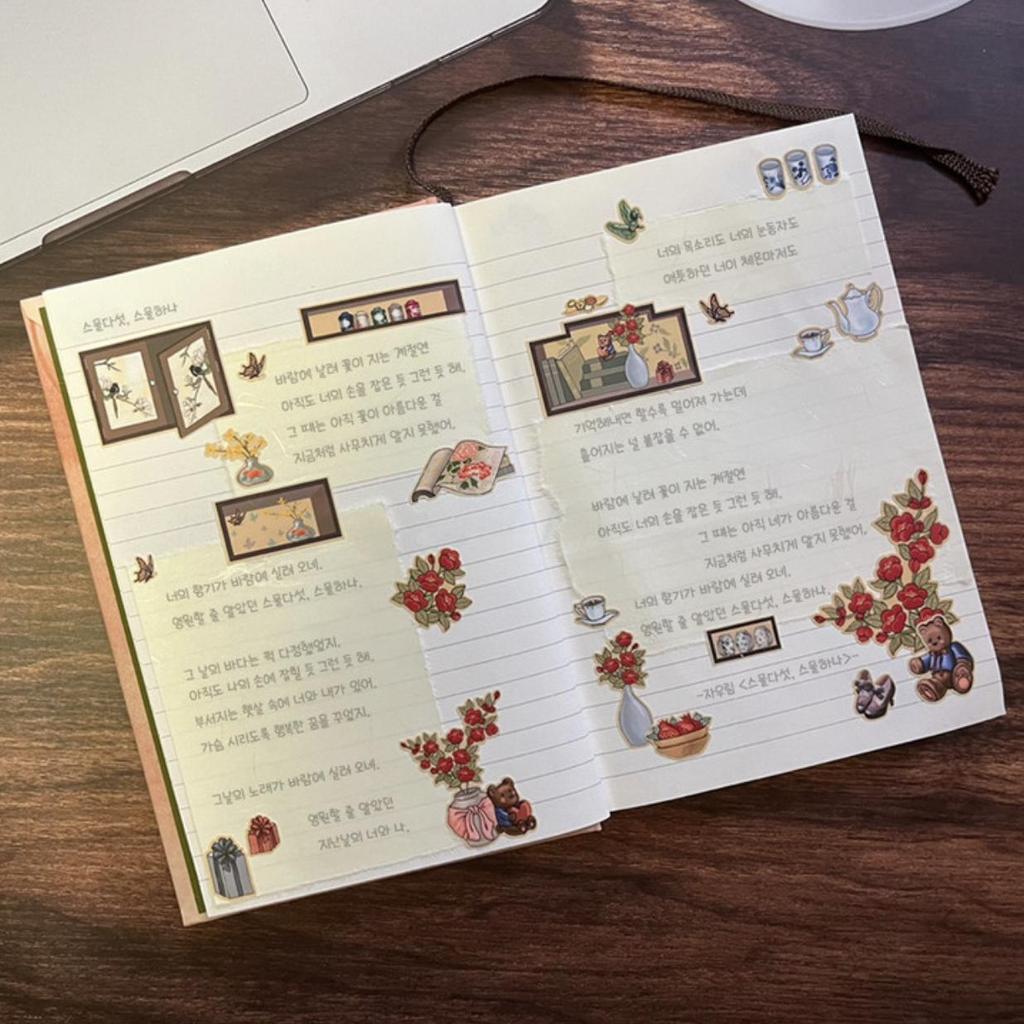 Vintage Koreanisches Minhwa Abnehmbares Sticker-Set - 5 Einzigartige Bögen (1 Packung)