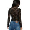 Women Tops V-Neck Long Sleeve Hollow Embroidery Lace Design Pullover Tops Pure Color Slim Fit Mesh Detail Blouse Daily Wear