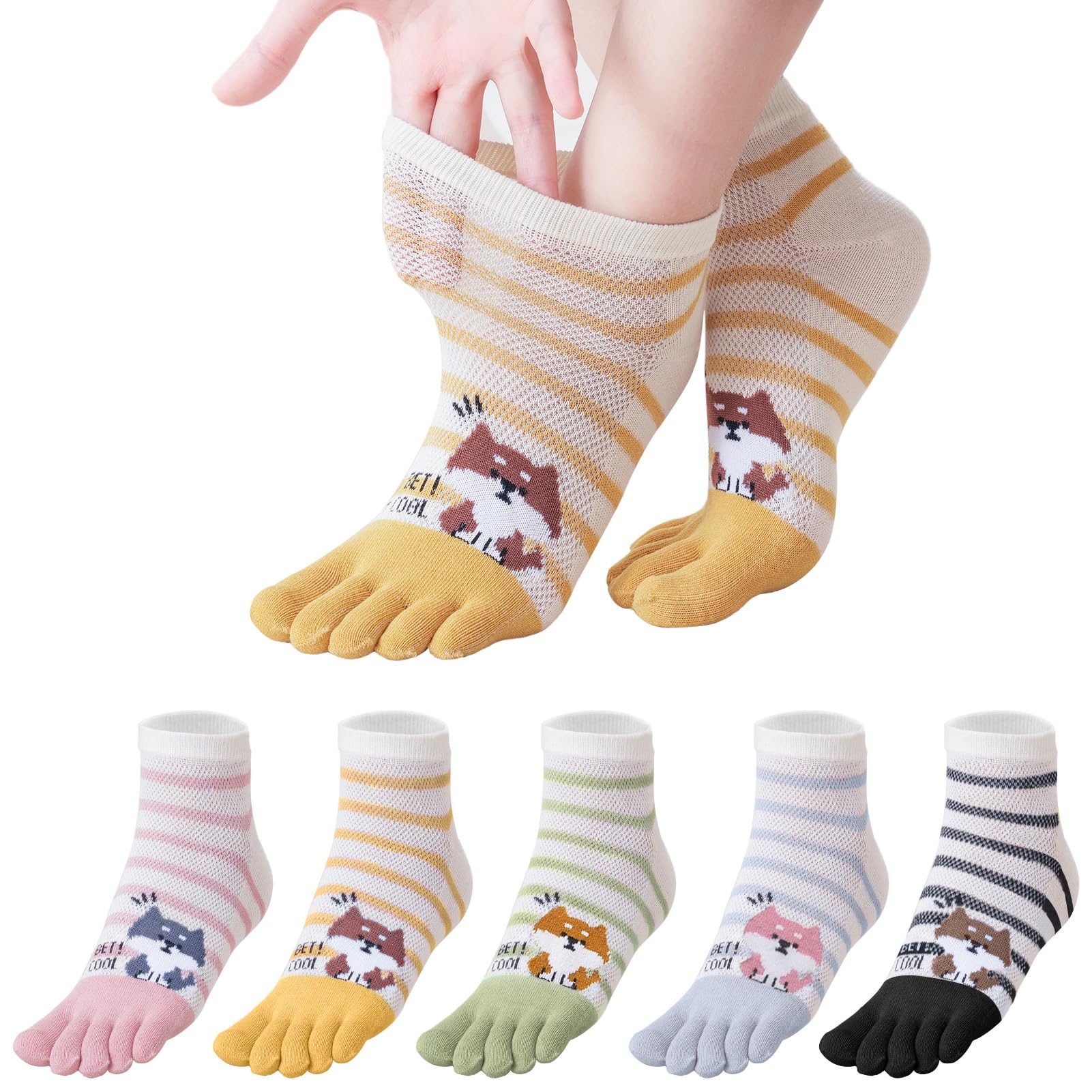 

Five Toe Five Toe For Dog Set of 5 Pairs [ETARLOS] Носки, Женские, Милые, Носки, До щиколотки, Летние, Тонкие, Сетчатые, Короткие, Плотные, Хлопковые, Непродуваемые,