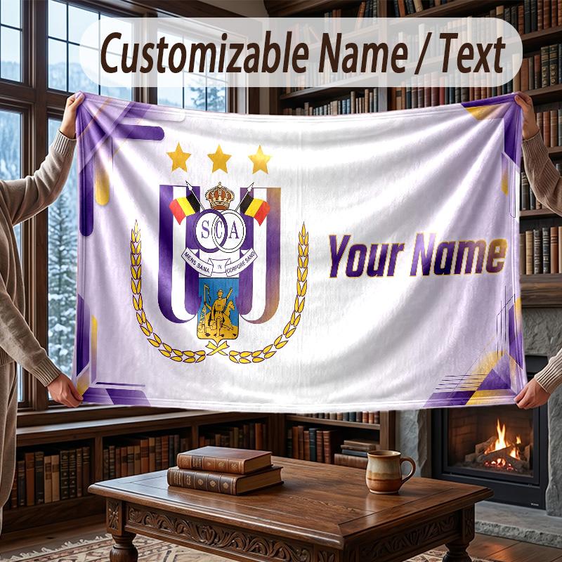 Custom Name Flannel Throw Blanket Anderlecht FC Logo Pattern Warm Home Decoration