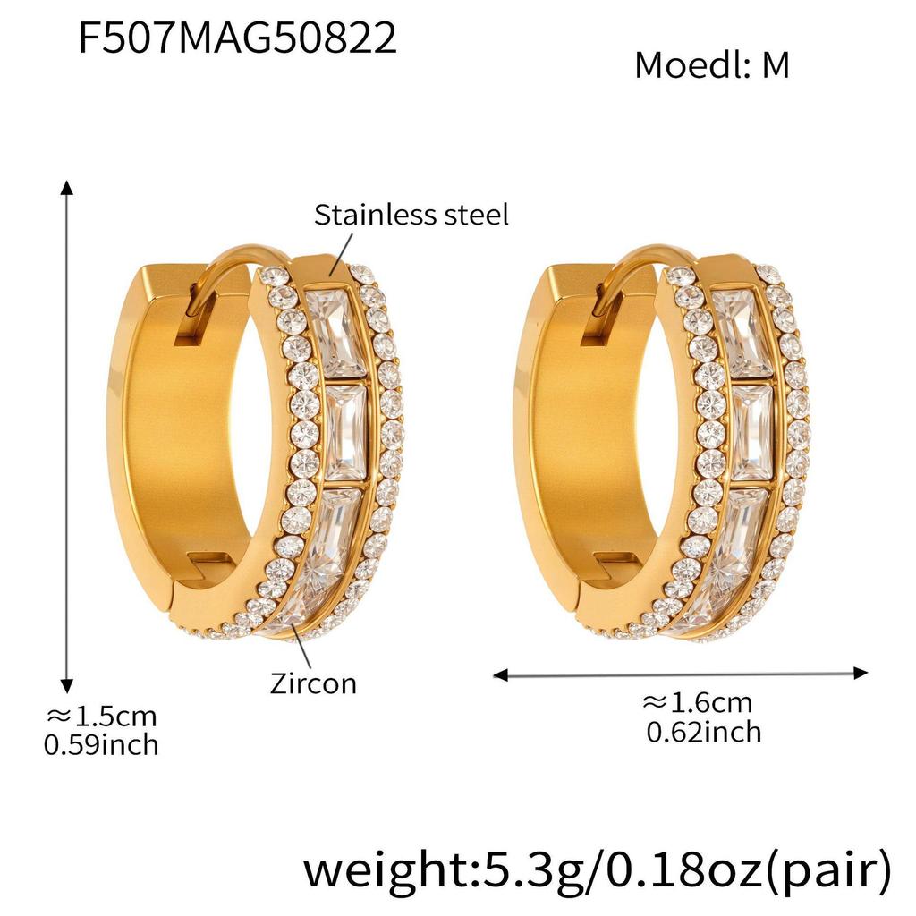 Oumaka Minimalist Zircon Earrings: Double-Sided Stainless Steel, 18K Gold-Plated