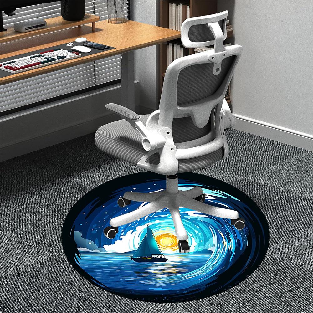 1pc Sailboat Sunset Office Round Area Rug, Indoor Mat Suitable ForOffice, Under Office Chairs Bedroom Living Room Home Decor, Room Deco  D064