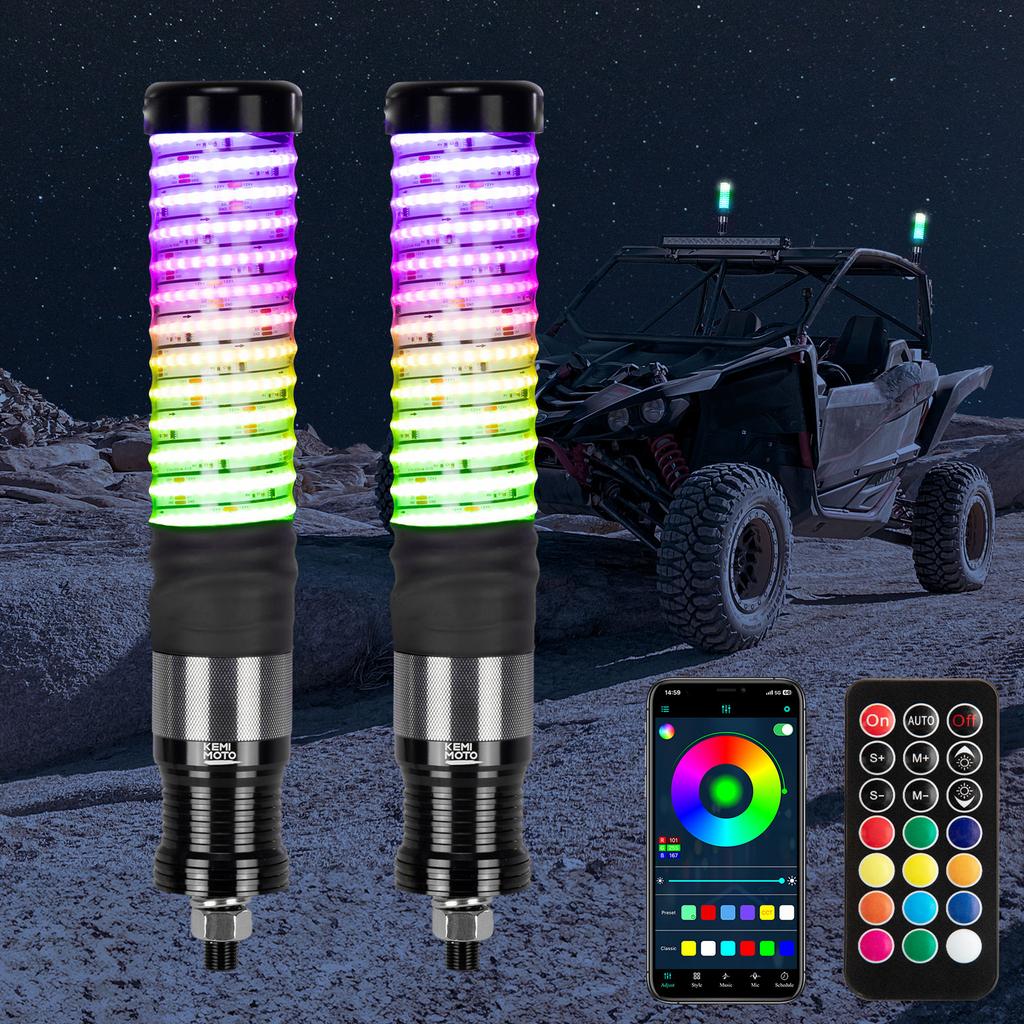 KEMIMOTO UTV COB Fat Whip Lights App & Remote Control LED Whip Light Compatible with Polaris RZR XP 1000 For Can-Am Maverick X3