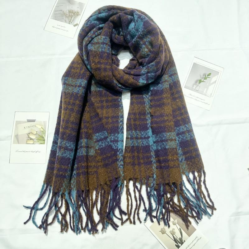 

Dry Rose Pink Plaid Scarf Women s High End Imitation Cashmere Autumn and Winter New Fashion Thickened Warm Shawl Scarf