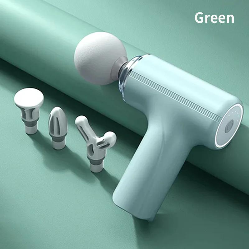 

Новый портативный фасциальный массажный пистолет электрический перкуссионный мышечный массаж расслабление тела с 4 массажными головками светодиодный ночной светильник Type C Charge зелёный