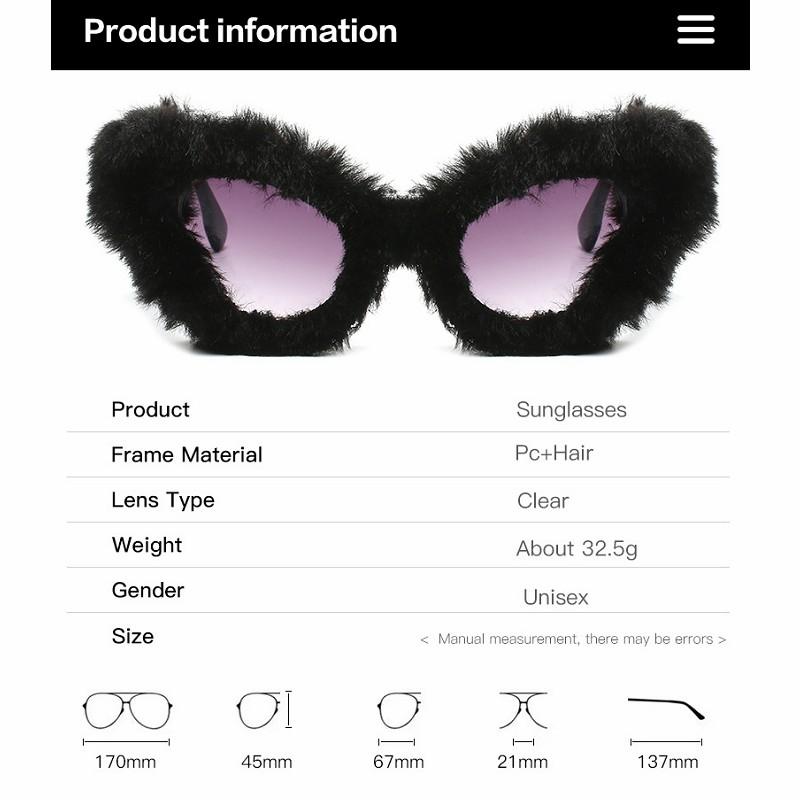 2025 Fluffy Cat Eye Sunglasses Funny Birthday Party Shades Glasses Brand Designer PC Frame Eyewear Vintage Oculos De Sol UV400