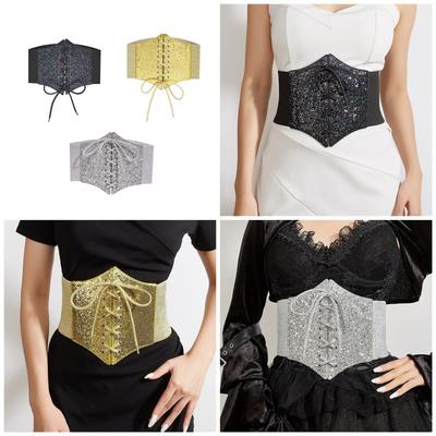 Funkelnder Breiter Taillengürtel Punk-Kette für Heißes Mädchen Glitzer-Korsett Trendiger Unterbrust-Taillenkette Gürtel Disco-Party