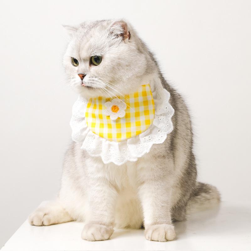 Cat Saliva Towel Cute Lace Bib Plaid Dog Saliva Towel Ins Pet Bib Pet Saliva Towel