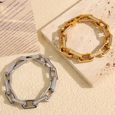 European and American Sweet and Cool Style Design Sense Zircon Inlaid Bracelet Female Personality Trend Thick Chain Gold-plated Titanium Steel Does