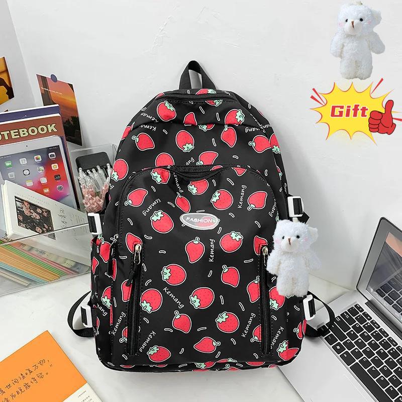 Рюкзак для девочки с сердечками, принт клубнички, легкий, для кампуса, для ученицы средней школы, водонепроницаемый, модный, трендовый, студенческий, корейское издание