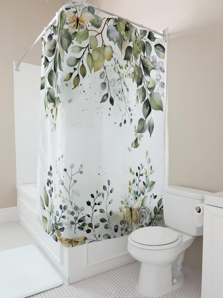 Elegant Green Leaf and Butterfly Shower Curtain for Bathroom Decoration - Waterproof and Durable Design for Stylish Home Upgrade